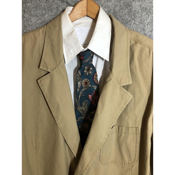 LL Bean Blazer Mens 52 Tall Khaki Cotton Sport Coat Elbow Patches Patch Pockets